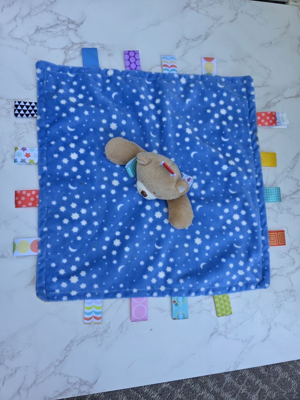 Taggies Blue Star & Moon Sensory Tag Blanket with Plush Bear